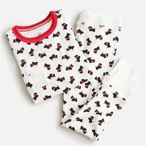 Girls Jcrew 6 Kids White Pajama Set with Black & Red Scottie Dog Print